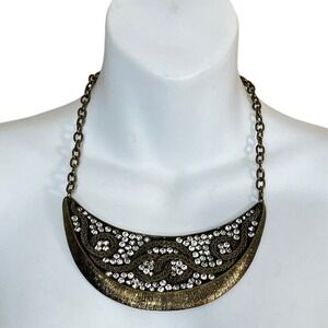 Lucia Necklace‎ & Earrings Set Bronze Tone Rhinestone Bib Egyptian Statement